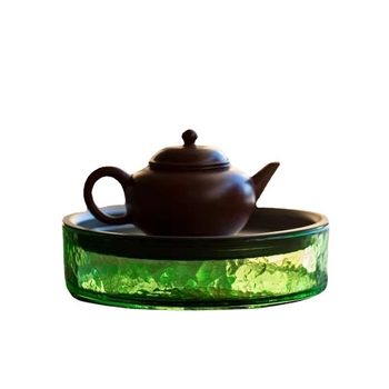Suport rotund din sticlă, în stil japonez, tavă transparentă rezistentă la căldură – accesorii pentru ceai