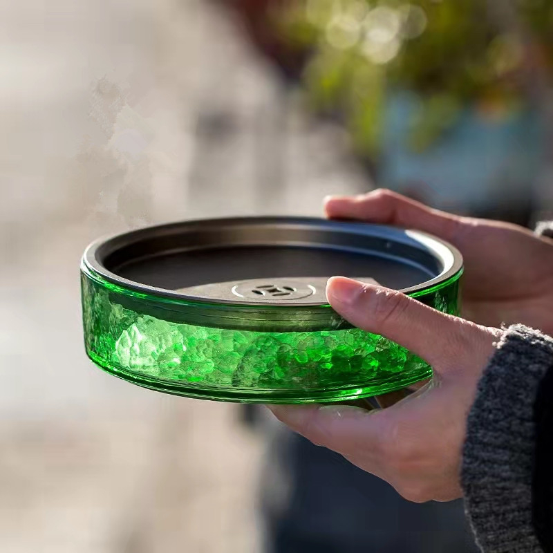 Suport rotund din sticlă, în stil japonez, tavă transparentă rezistentă la căldură – accesorii pentru ceai