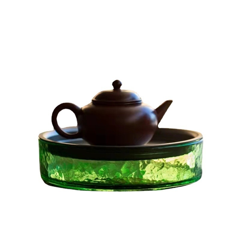 Suport rotund din sticlă, în stil japonez, tavă transparentă rezistentă la căldură – accesorii pentru ceai
