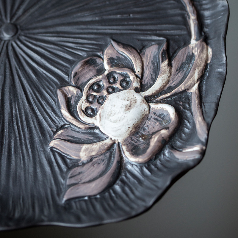 Tavă de ceai ceramică mică, în formă de frunză de lotus, stil retro, suport pentru ceainic, set Kung Fu de ceai, infuzare uscată