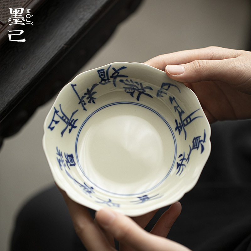 Moji suport ceramic pentru ceainic, albastru deschis și alb, pictură manuală, accesorii pentru ceremonia ceaiului, farfurie circulară ceramică pentru servire acasă
