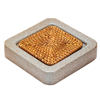 Suport pentru ceainic din ceramică turnată, cu bază împletită din răchită, pernă izolantă termică, farfurioară pentru ceai și accesorii ale setului de ceai