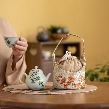 Genți din bumbac și in pentru ceainic și ceașcă, set de depozitare pentru călătorii, roz, stil chinez nou