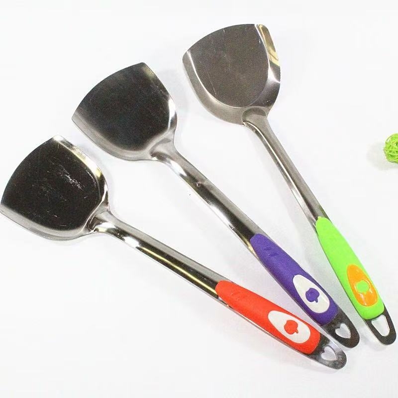 Unelte de bucătărie din oțel inoxidabil: spatulă pentru gătit, spatulă pentru prăjit, strecurătoare de supă