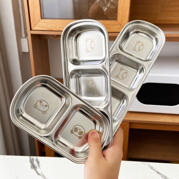 Castron pentru dips în stil coreean din oțel inoxidabil 304, cu două sau trei compartimente, potrivit pentru grătar, oală de hot pot, condimente uscate, sosuri, kimchi și garnituri mici pentru uz casnic