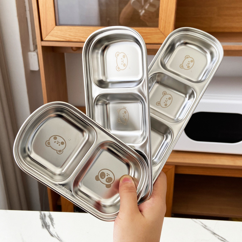 Castron pentru dips în stil coreean din oțel inoxidabil 304, cu două sau trei compartimente, potrivit pentru grătar, oală de hot pot, condimente uscate, sosuri, kimchi și garnituri mici pentru uz casnic
