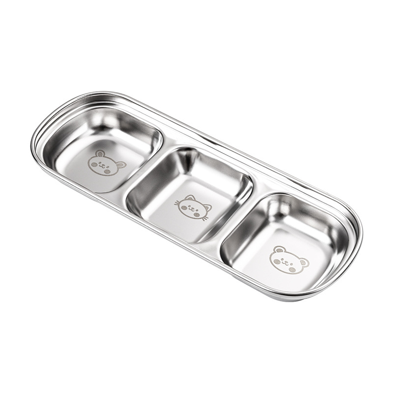 Castron pentru dips în stil coreean din oțel inoxidabil 304, cu două sau trei compartimente, potrivit pentru grătar, oală de hot pot, condimente uscate, sosuri, kimchi și garnituri mici pentru uz casnic