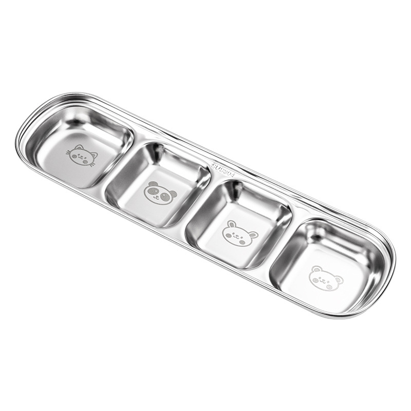 Castron pentru dips în stil coreean din oțel inoxidabil 304, cu două sau trei compartimente, potrivit pentru grătar, oală de hot pot, condimente uscate, sosuri, kimchi și garnituri mici pentru uz casnic