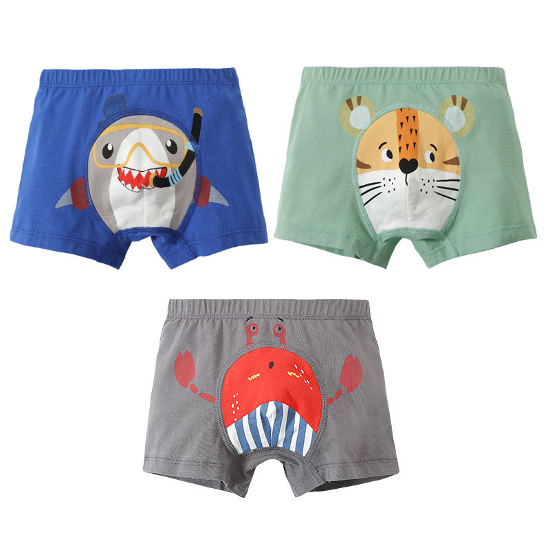 Fiúknák nak szán 100% pamut boxer briefek, három darabos készlet, magas derék, antibakteriális