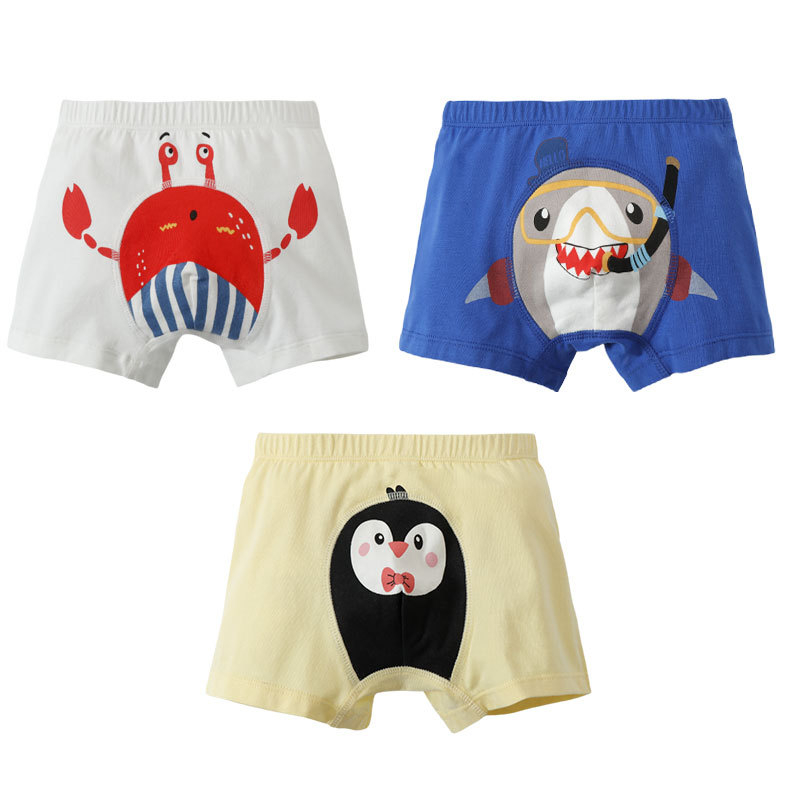 Fiúknák nak szán 100% pamut boxer briefek, három darabos készlet, magas derék, antibakteriális