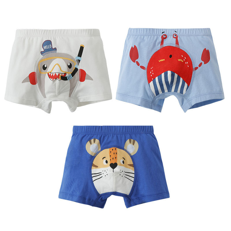 Fiúknák nak szán 100% pamut boxer briefek, három darabos készlet, magas derék, antibakteriális