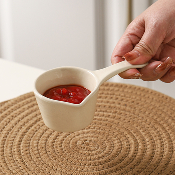 Set ceramic creativ pentru condimente și sosuri, cu farfurioare pentru sos de roșii, oțet, sos de piper și căni pentru espresso și lapte