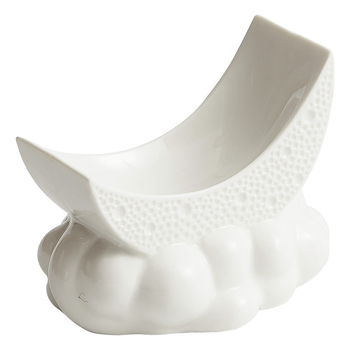 Farfurie de sos din ceramică, în formă de lună, contur neregulat, stil minimalist modern, potrivită pentru hoteluri și restaurante, finisaj sub glazură, diametru 10 cm