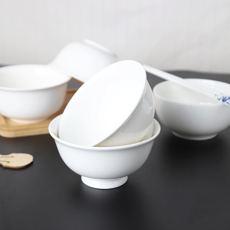 Vas ceramic alb, bol mare pentru noodles și supă pentru hoteluri și restaurante, bol de orez pentru uz casnic, bol cu margine dreaptă anti-arz, logo personalizat