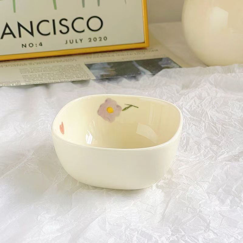 Farfurie pătrată din ceramic crem, stil japonez, platou pentru sosuri de soia, oțet și condimente