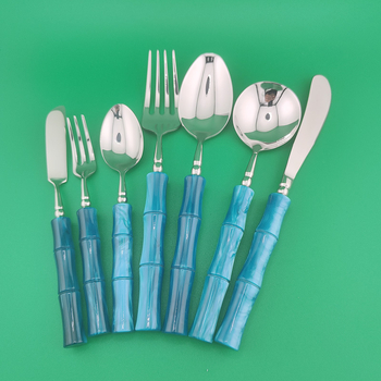 304 oțel inoxidabil, inspirat de design italian, set retro de lux ușor cu mânere din bambus perlat și jade artificial, set cuțit, lingură și furculiță pentru bucătăria occidentală