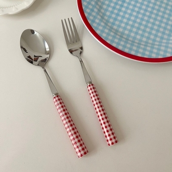 Set tacâmuri din oțel inoxidabil 316, cuțit, furculiță și lingură, mâner în stil francez și model pătrat, pentru ceaiul de după-amiază, design drăguț