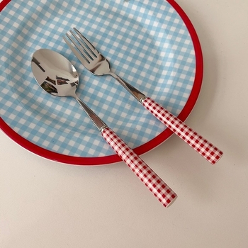 Set tacâmuri din oțel inoxidabil 316, cuțit, furculiță și lingură, mâner în stil francez și model pătrat, pentru ceaiul de după-amiază, design drăguț