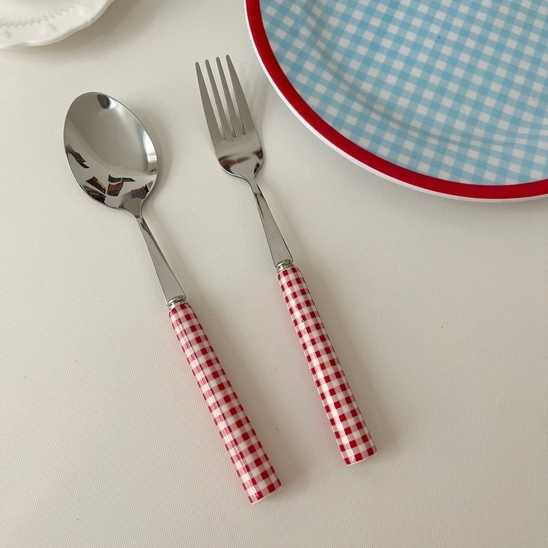 Set tacâmuri din oțel inoxidabil 316, cuțit, furculiță și lingură, mâner în stil francez și model pătrat, pentru ceaiul de după-amiază, design drăguț