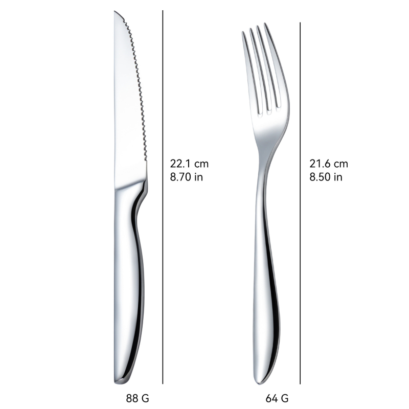 Set tacâmuri din oțel inoxidabil, lustruit oglindit, cuțit și furculiță pentru steak, destinat hotelurilor și restaurantelor occidentale