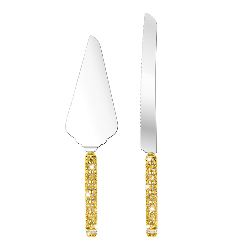 Set de două piese: cuțit pentru tort și spatulă cu design decupat, stil european, tacâmuri occidentale pentru restaurante și hoteluri