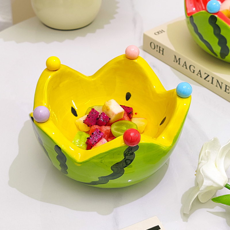 Set tacâmuri pentru fructe cu bol de pepene — farfurie de fructe din ceramică și furculițe de desert din oțel inoxidabil, pentru uz casnic