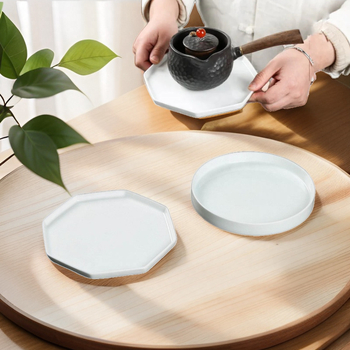 Set Gongfu din porțelan alb – accesorii pentru ceai: suport mic pentru ceainic și tavă; tavă japoneză minimalistă pentru infuzie uscată, tavă pentru gustări și fructe