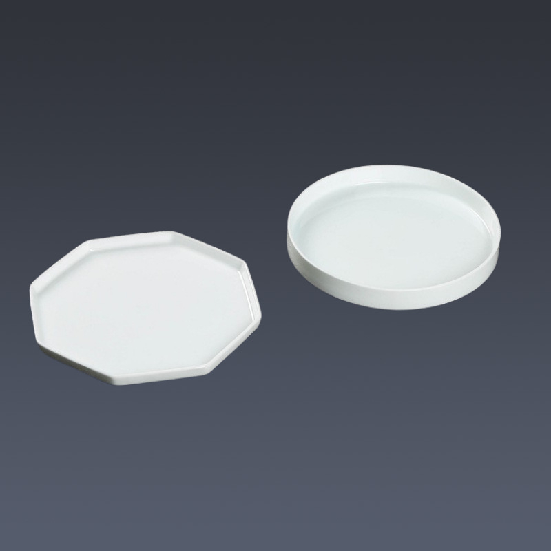 Set Gongfu din porțelan alb – accesorii pentru ceai: suport mic pentru ceainic și tavă; tavă japoneză minimalistă pentru infuzie uscată, tavă pentru gustări și fructe