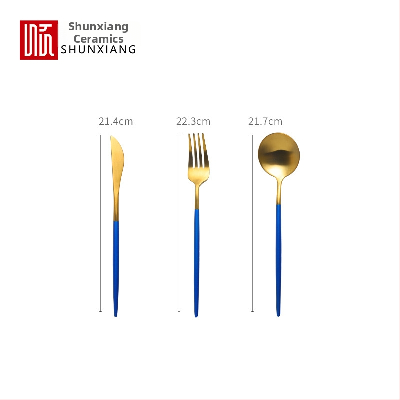 Shunxiang set occidental din oțel inoxidabil: cuțit pentru friptură, furculiță, lingură, furculiță pentru orez și cuțit de unt – tacâmuri pentru copii