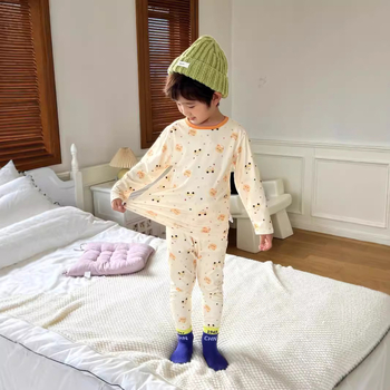 Dječji komplet pidžama Arctic Velvet Lycra, unisex, all-over crtani motiv, lagani dugi rukavi, jesen 2024