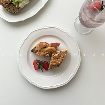 Farfurie de porțelan cu estetică înaltă, farfurie pentru prăjituri în stil Ins, farfurie ceramică în stil nordic retro, farfurie occidentală de 8,5 inch pentru micul dejun acasă