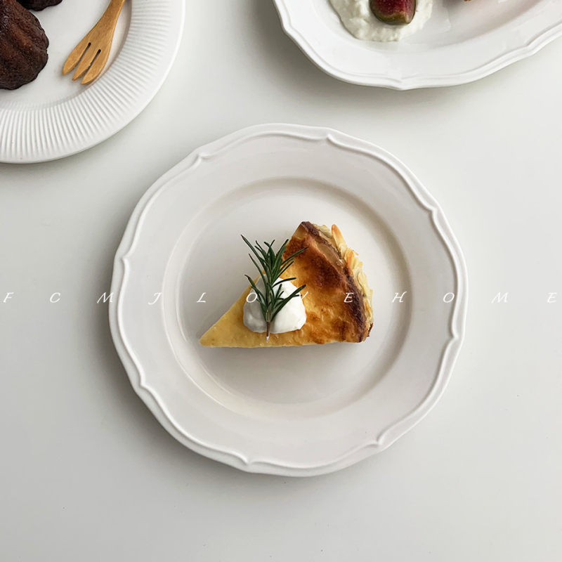 Farfurie de porțelan cu estetică înaltă, farfurie pentru prăjituri în stil Ins, farfurie ceramică în stil nordic retro, farfurie occidentală de 8,5 inch pentru micul dejun acasă