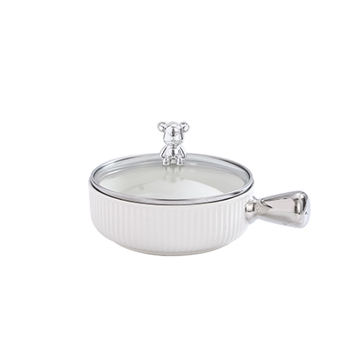 Porcelán gyümölcssaláta tál fogantyúval és fedővel, kerek, 15,5 cm, ins-stílus