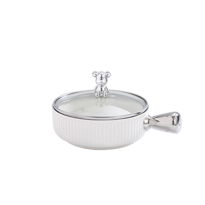 Porcelán gyümölcssaláta tál fogantyúval és fedővel, kerek, 15,5 cm, ins-stílus