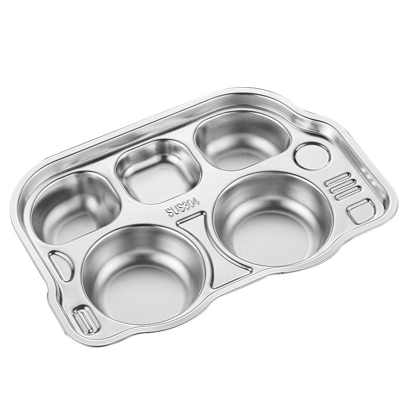 Farfurie pentru copii din oțel inoxidabil cu compartimente, 304/316, cu model desen animat, formă neregulată