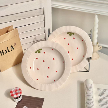 Farfurie ceramică cu motiv de pisică și măr, design elegant în stil francez, diametru 18 cm, pentru mic dejun, desert și mâncăruri occidentale