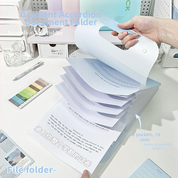 Organizator vertical tip acordeon pentru fișiere, 13 compartimente, capacitate mare pentru lucrări ale elevilor