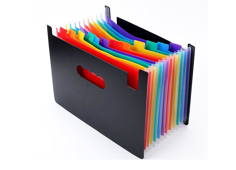Mapă acordeon A4 cu 12/24 compartimente, fără capac, multistrat, plastic PP, organizator de birou