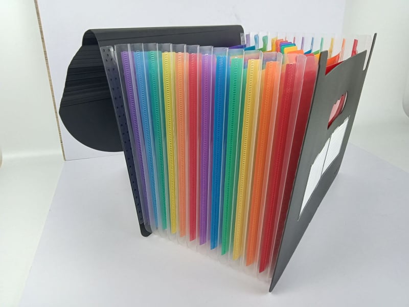 Mapă acordeon A4 cu 12/24 compartimente, fără capac, multistrat, plastic PP, organizator de birou