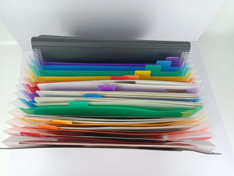 Mapă acordeon A4 cu 12/24 compartimente, fără capac, multistrat, plastic PP, organizator de birou