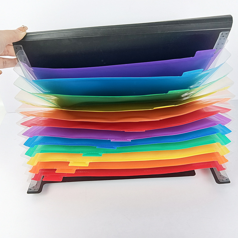 Mapă acordeon A4 cu 12/24 compartimente, fără capac, multistrat, plastic PP, organizator de birou
