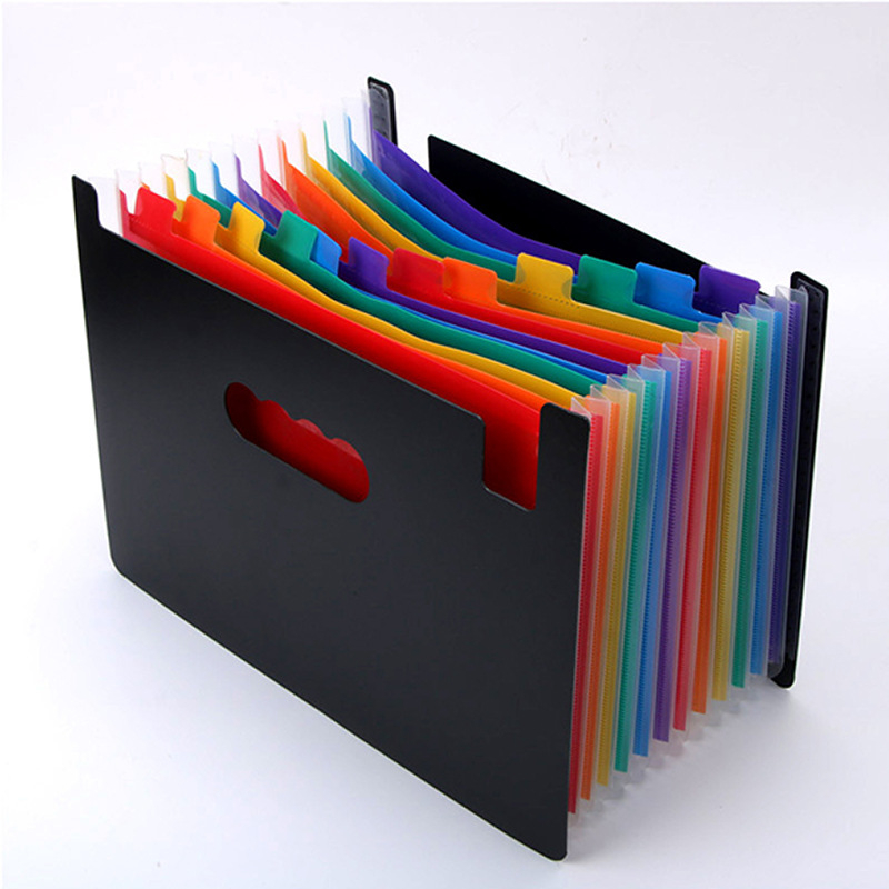 Mapă acordeon A4 cu 12/24 compartimente, fără capac, multistrat, plastic PP, organizator de birou