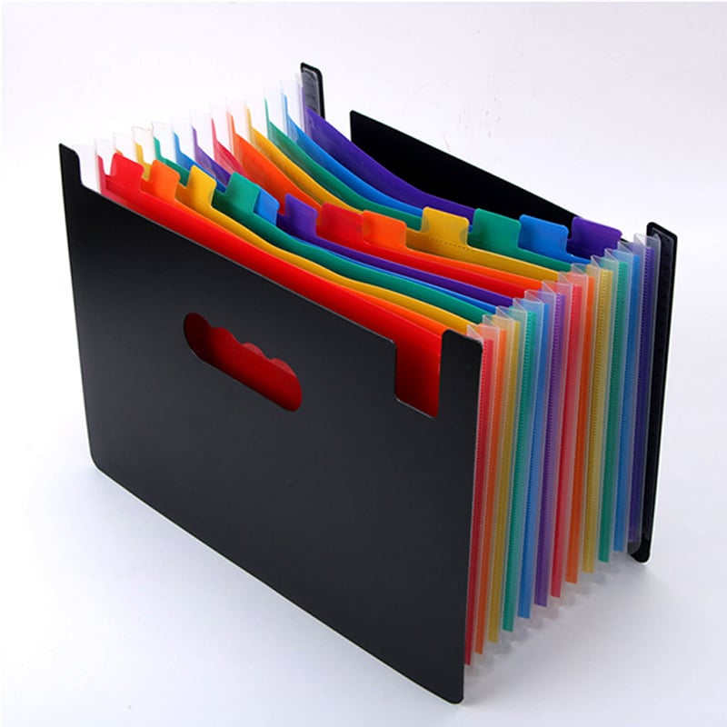 Mapă acordeon A4 cu 12/24 compartimente, fără capac, multistrat, plastic PP, organizator de birou