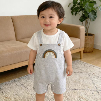 Két részes pamut babaruha medve mintával, rövid ujjú, nyári viselet