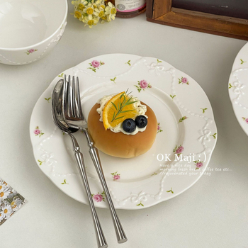 Farfurie ceramică pentru desert, rotundă și elegantă, pentru mic dejun și gustări