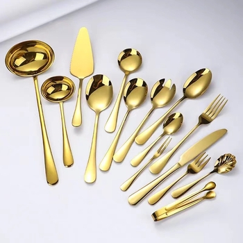 Set de tacâmuri din oțel inoxidabil pentru 12 persoane, 84 de piese, include cuțite, furculițe, linguri și bețișoare, stil modern minimalist, finisaj auriu sau argintiu