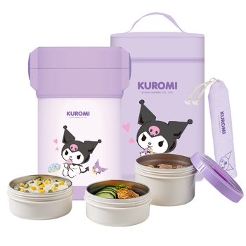 Cutie de prânz izolată, 3 niveluri, cu design desen animat, din oțel inoxidabil 316, protecție anti-arsuri, capacitate 2 L