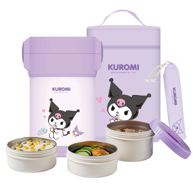 Cutie de prânz izolată, 3 niveluri, cu design desen animat, din oțel inoxidabil 316, protecție anti-arsuri, capacitate 2 L