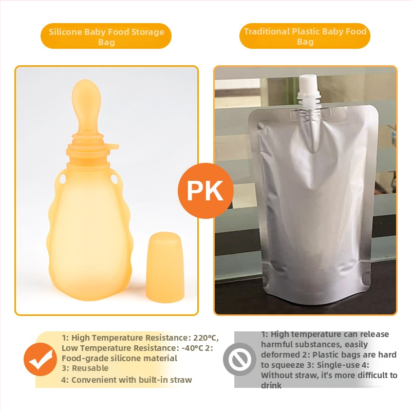 Silikónová taštička na skladovanie dojčenskej stravy a ovocného pyré, prenosná, 180 ml, roztomilý štýl