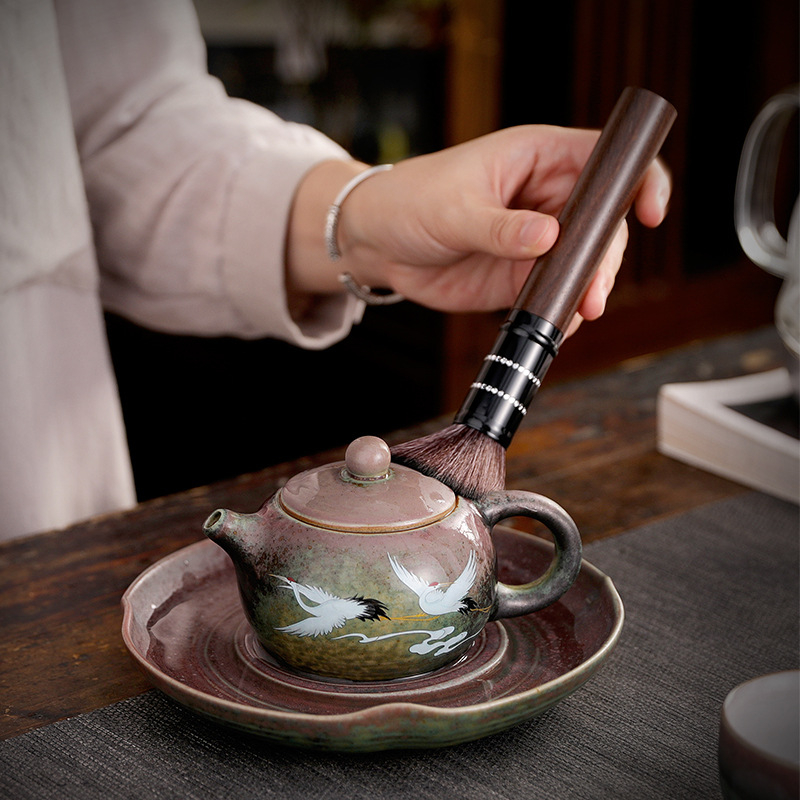 Set ceramic pentru ceremonia Gongfu a ceaiului – accesorii pentru șase domni, clip pentru ceai, pensulă și cuțit pentru întreținerea ceainicului, stil retro